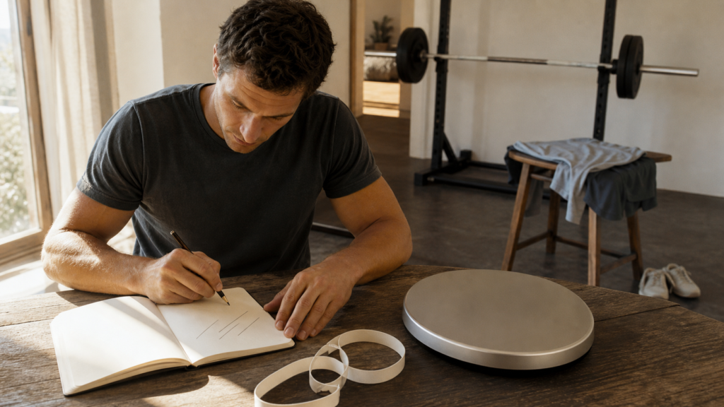 Man tracking training, waist, and weight trends without a calorie app